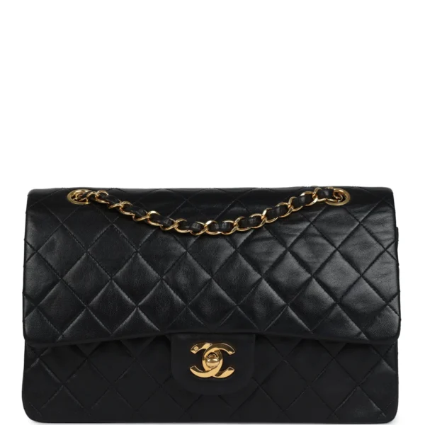 Vintage Chanel Medium Classic Double Flap Bag Black Lambskin Gold Hardware