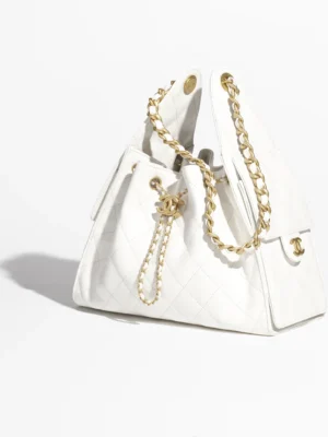 Chanel Small 25 Hobo Bag White Caviar Antique Gold Hardware