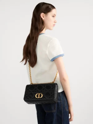 Medium Soft Dior Caro Bag Black Macrocannage Lambskin