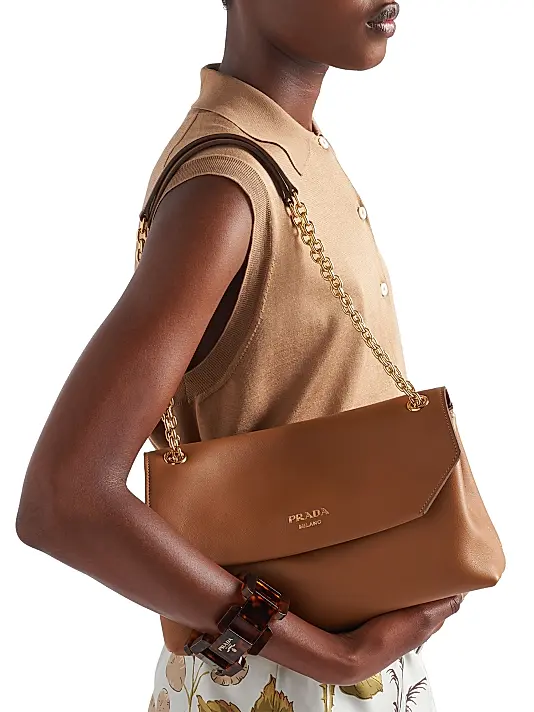 Prada Medium Leather Shoulder Bag Brown