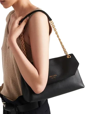 Prada Medium Leather Shoulder Bag Black