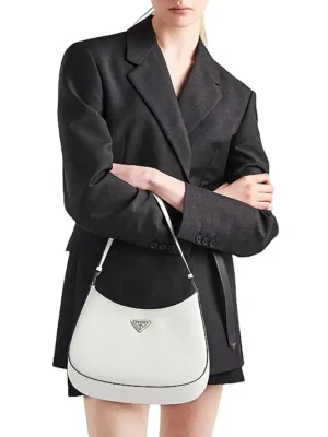 Prada Cleo Brushed Leather Shoulder Bag White