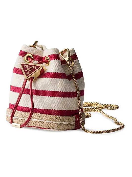 Prada Beige Striped Fabric Mini Bucket Bag
