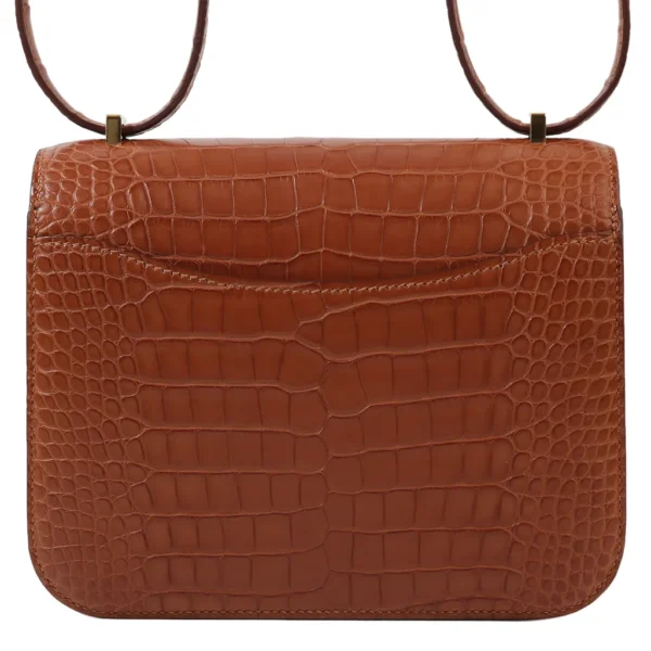 HERMèS Matte Alligator Constance Mini 19 shoulder bag in Gold with Gold hardware