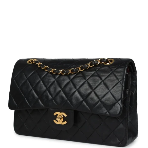Vintage Chanel Medium Classic Double Flap Bag Black Lambskin Gold Hardware