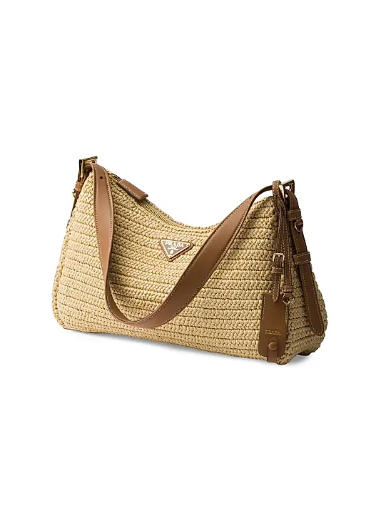 Prada Aimee Large Crochet and Leather Shoulder Bag