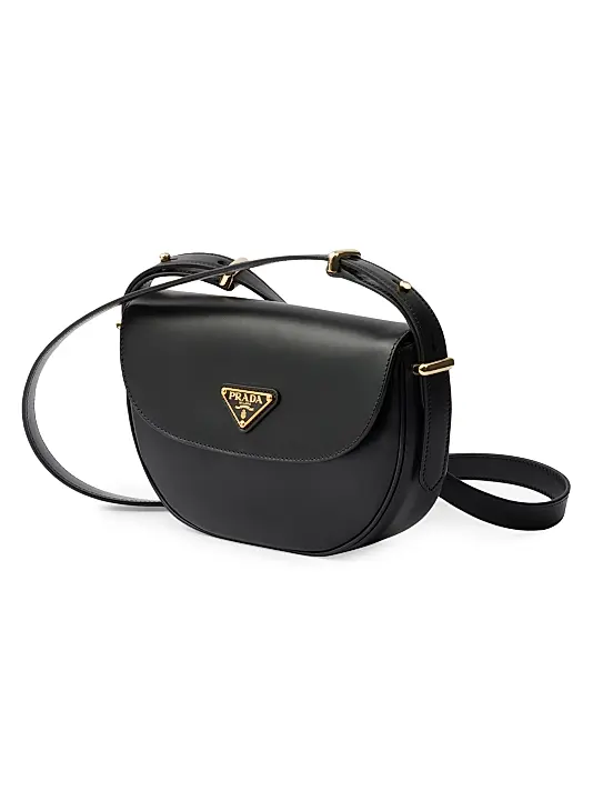 Prada Arquè Leather Shoulder Bag with Flap black