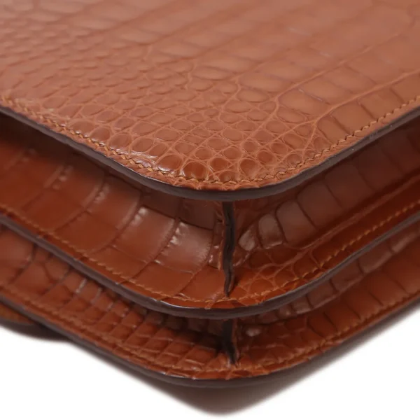 HERMèS Matte Alligator Constance Mini 19 shoulder bag in Gold with Gold hardware