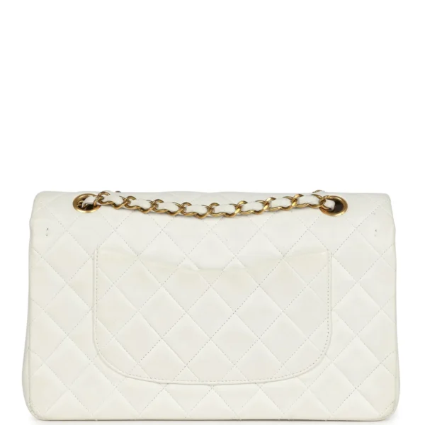 Vintage Chanel Medium Classic Double Flap Bag White Lambskin Gold Hardware