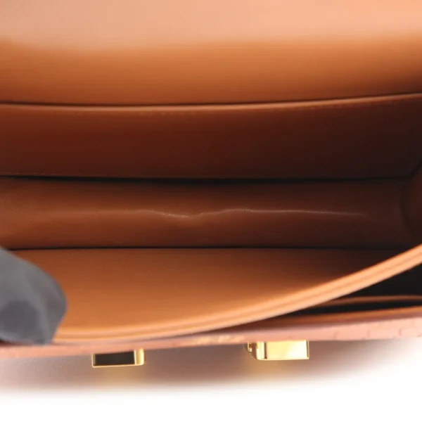 HERMèS Matte Alligator Constance Mini 19 shoulder bag in Gold with Gold hardware