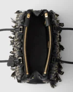 Prada Galleria medium nappa leather bag with fringe and studs Black