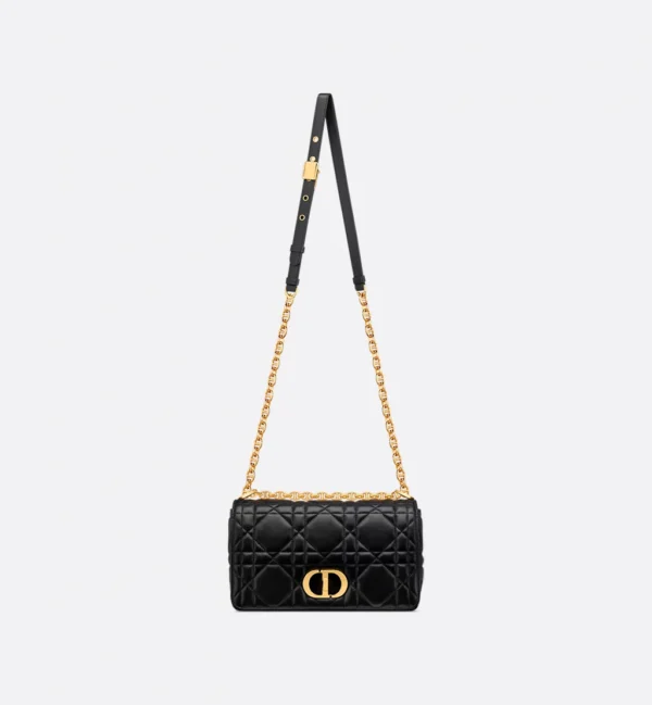 Medium Soft Dior Caro Bag Black Macrocannage Lambskin