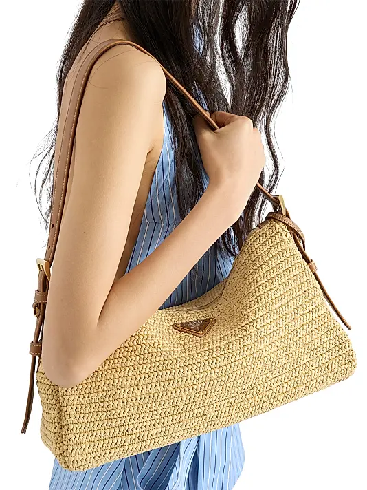 Prada Aimee Large Crochet and Leather Shoulder Bag