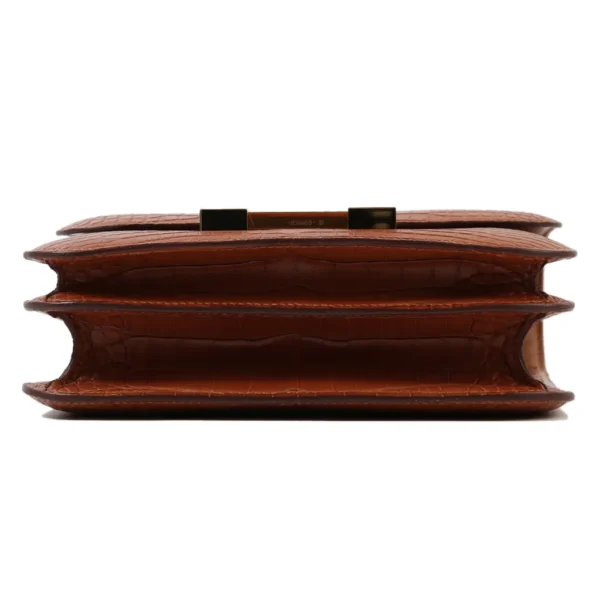 HERMèS Matte Alligator Constance Mini 19 shoulder bag in Gold with Gold hardware