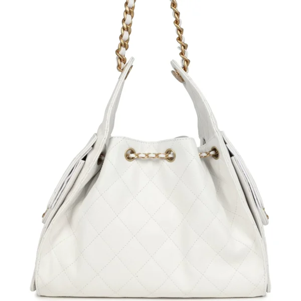 Chanel Small 25 Hobo Bag White Caviar Antique Gold Hardware
