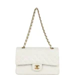 Vintage Chanel Medium Classic Double Flap Bag White Lambskin Gold Hardware