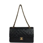Vintage Chanel Medium Classic Double Flap Bag Black Lambskin Gold Hardware
