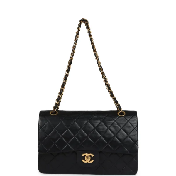 Vintage Chanel Medium Classic Double Flap Bag Black Lambskin Gold Hardware