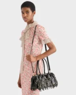 Prada Galleria medium nappa leather bag with fringe and studs Black