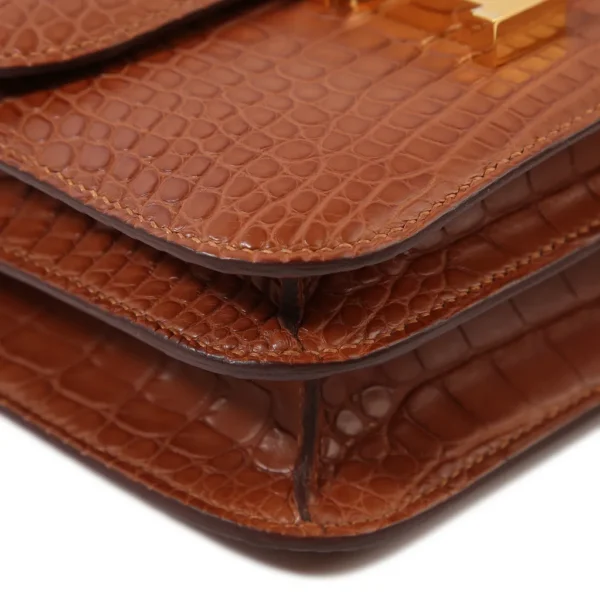 HERMèS Matte Alligator Constance Mini 19 shoulder bag in Gold with Gold hardware