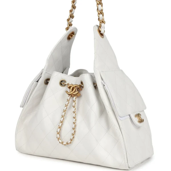 Chanel Small 25 Hobo Bag White Caviar Antique Gold Hardware
