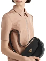 Prada Arquè Leather Shoulder Bag with Flap black