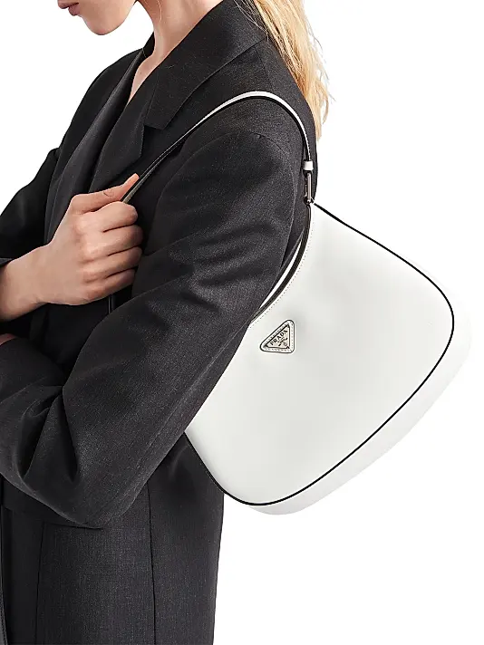 Prada Cleo Brushed Leather Shoulder Bag White